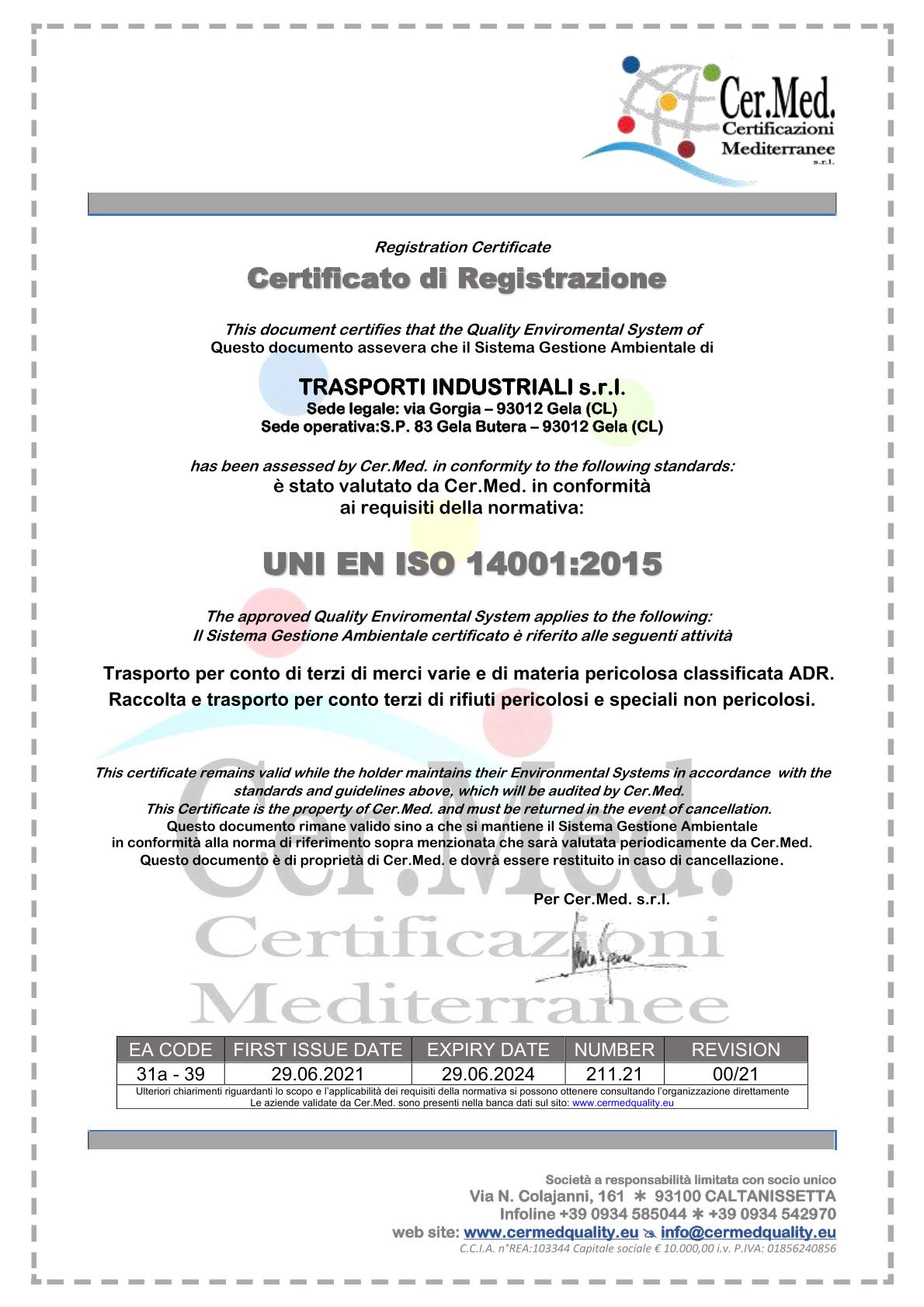 CERTIFICAZIONE UNI EN ISO 14001
