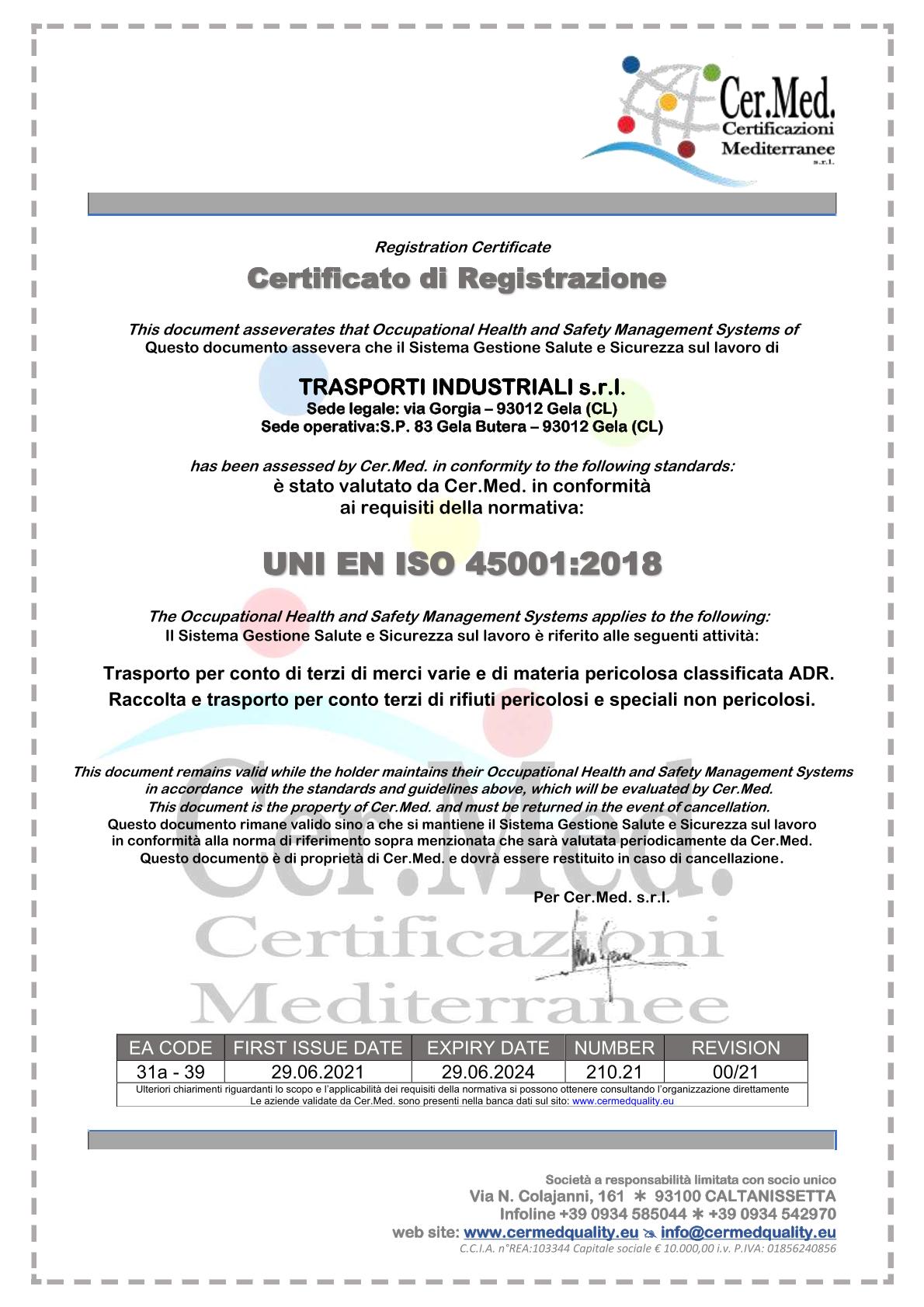 CERTIFICAZIONE UNI EN ISO 45001
